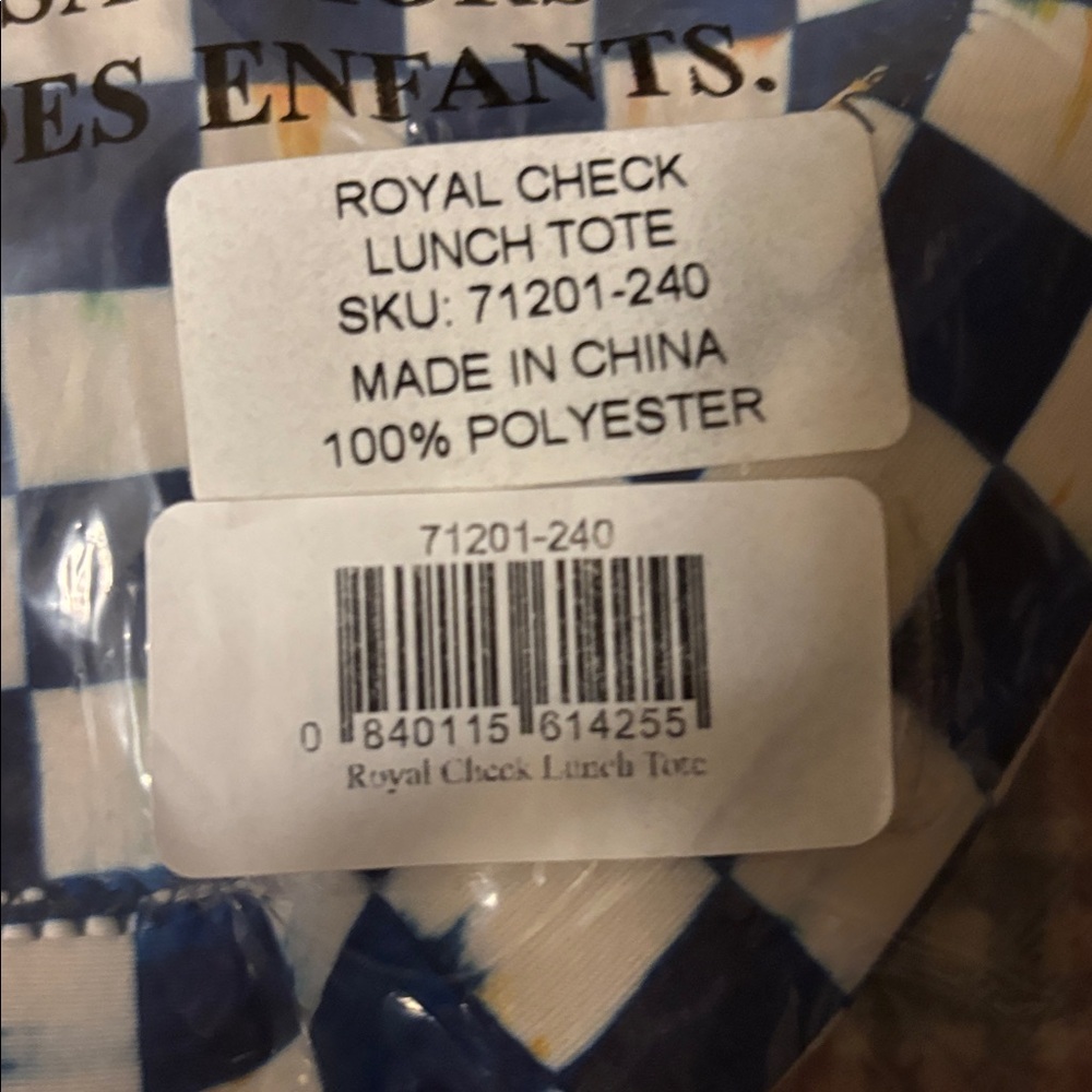 Mackenzie child’s royal check lunch tote - Blue & White - Picture 2 of 7